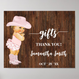 Ger lilla Rosa Cowgirl Western Baby Shower-skylt Poster