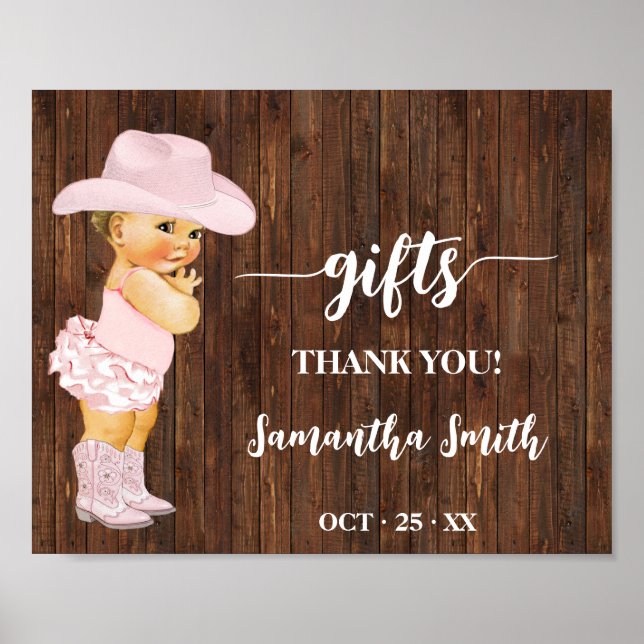 Ger lilla Rosa Cowgirl Western Baby Shower-skylt Poster (Framsidan)