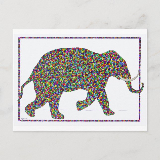 Gerald Glass Dot Running Elephant Post Card Vykort (Framsida)