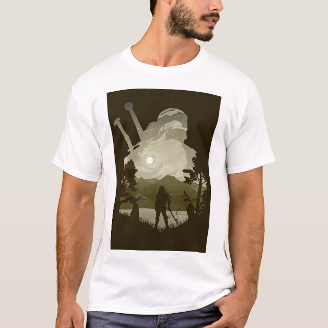 Geralt Poster Witcher Minimalist Illusion Art T Shirt (Framsida)