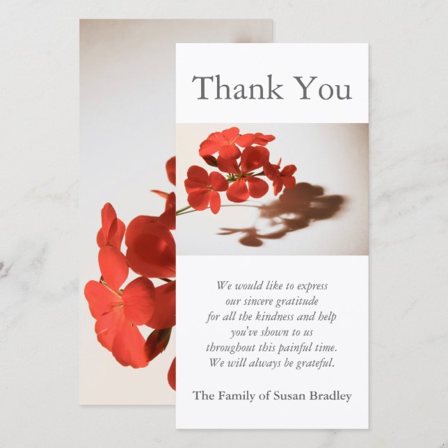 Geranium 1 Sympathy Tack Photo Card (Fram/baksida)