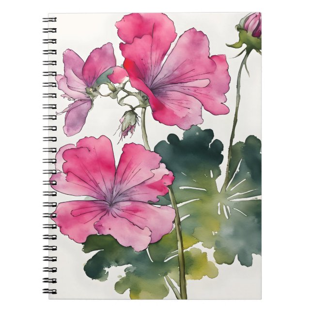 Geranium - Akvarellblommor Anteckningsbok (Framsidan)