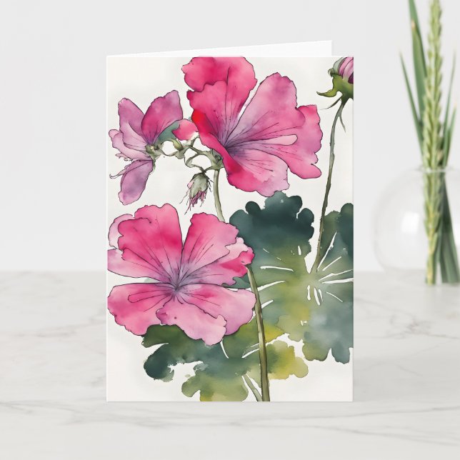 Geranium - Akvarellblommor Kort (Framsida)