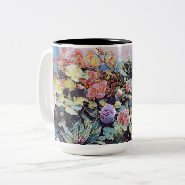 GERANIUM, BEGONIOR OCH ROS Två-Tonad MUGG (Framsida vänster)