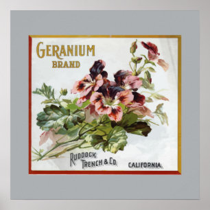 Geranium Brand Fruit Låda-etikett Poster