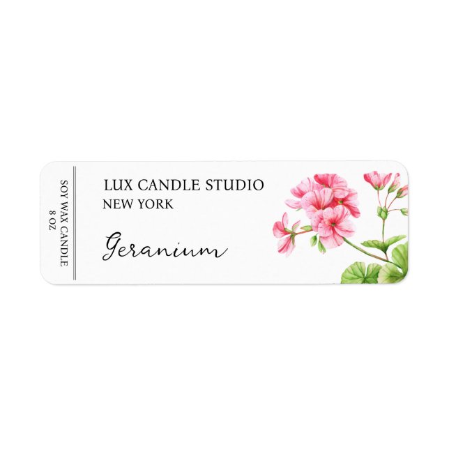 Geranium Candle-etikett Returadress Etikett (Framsidan)