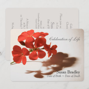 Geranium Firande of Life Funeral Notice Inbjudningar