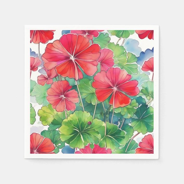 Geranium Modern Watercolor Pappersservett (Framsidan)