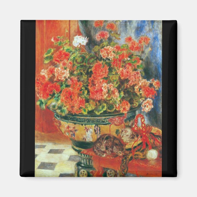 Geranium och katter av Pierre Renoir Magnet (Framsidan)