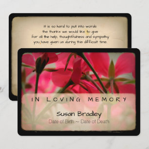 Geranium Vintage Memorial Sympathy Tack 6 Inbjudningar