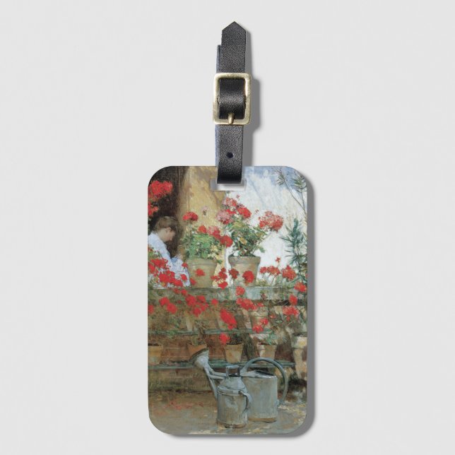 Geraniumer av Childe Hassam, Vintage Impressionism Bagagebricka (Framsida vertikal)