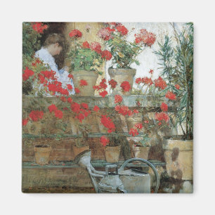 Geraniumer av Childe Hassam, Vintage Impressionism Magnet