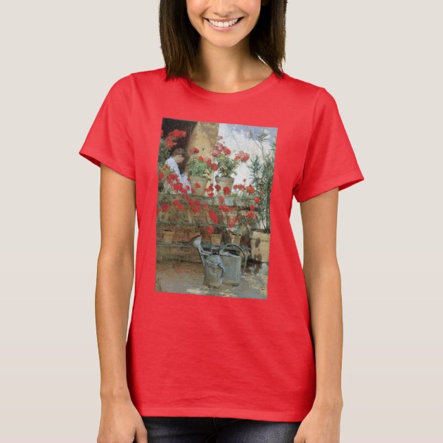 Geraniumer av Childe Hassam, Vintage Impressionism Tee (Framsida)