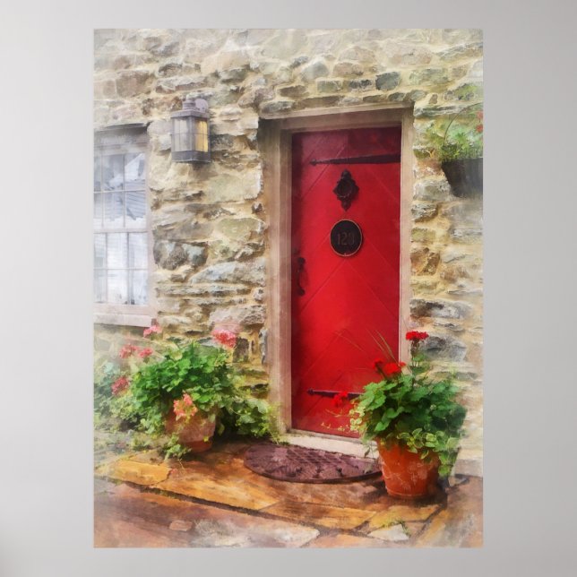 Geraniums by Red Door Poster (Framsidan)