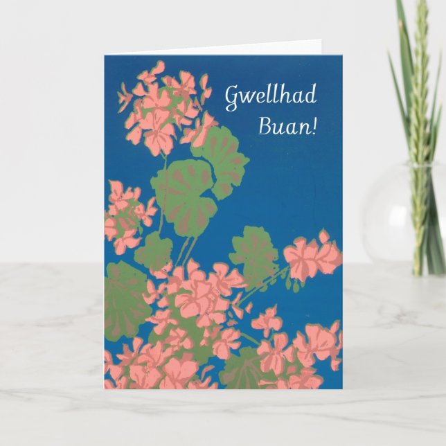 Geraniums Get well Card, Welsh Hälsning Kort (Framsida)