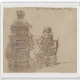 Gerard Borch - A Dam och ett barn Skapar Snöre Klistermärken