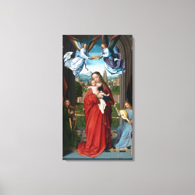 Gerard David Virgin och Child med Fyra Änglar Canvastryck (Framsida)