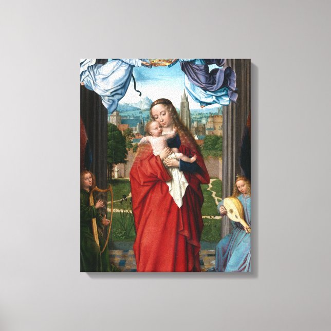 Gerard David Virgin och Child med Fyra Änglar Canvastryck (Framsida)