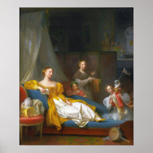 Gérard - en familj som spelar med en Hund Poster