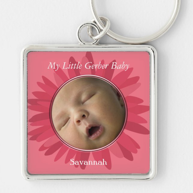 Gerber Daisy Baby Photo Nyckelring (Framsidan)