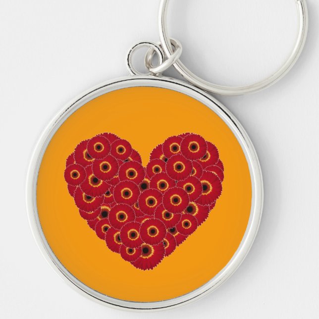 Gerber Daisy Heart Rund Silverfärgad Nyckelring (Framsidan)