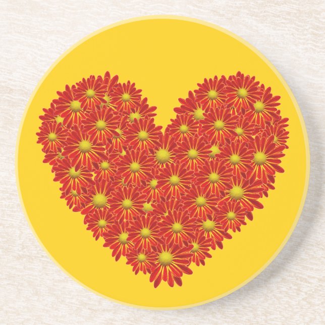 Gerber Daisy Heart Underlägg Sandsten (Framsidan)