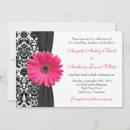 Gerber Daisy Rosa Black White Damask Wedding Inbjudningar
