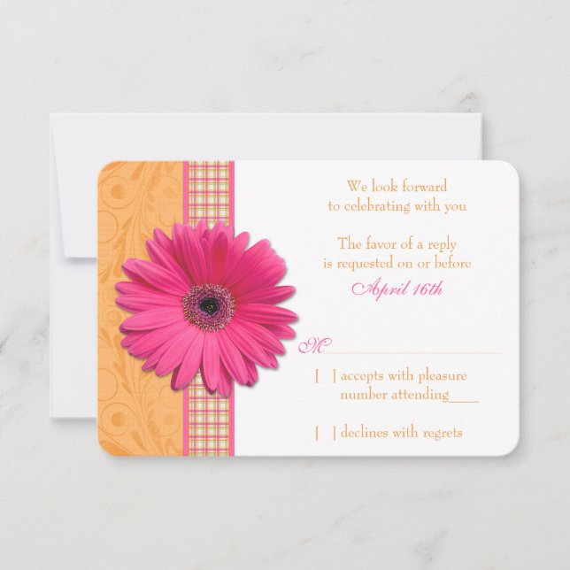 Gerber Tusenskönor Rosa Orange Plaid Bröllop RSVP  OSA Kort (Framsida)