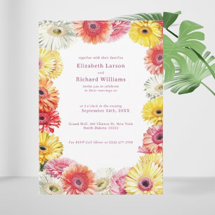Gerbera Blommigt Colorful Watercolor Bröllop Inbjudningar