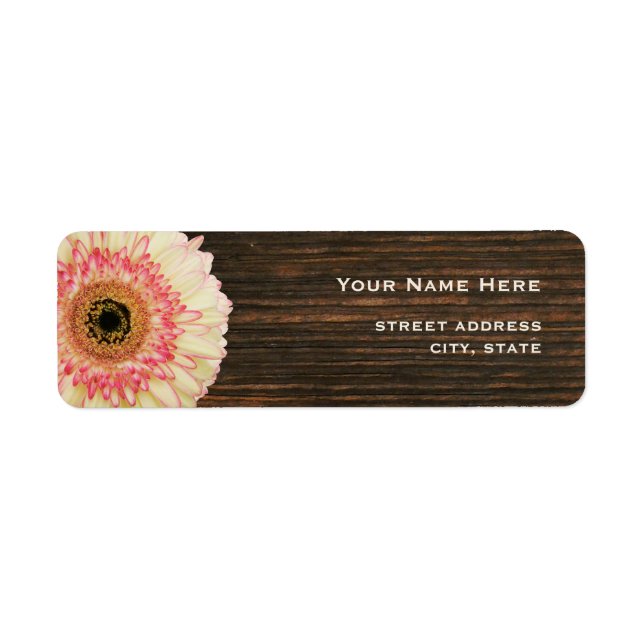 Gerbera Daisy & Barnwood Address Label Returadress Etikett (Framsidan)