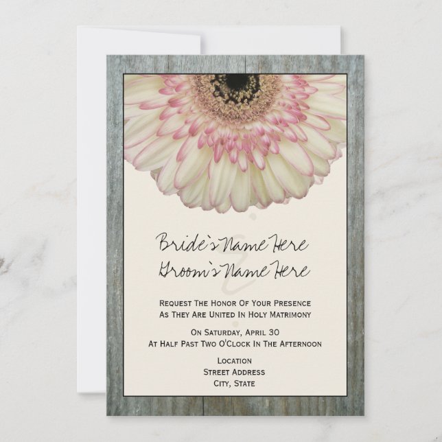 Gerbera Daisy & Barnwood Wedding bjudande Inbjudningar (Framsida)