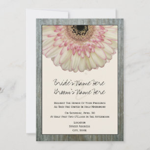 Gerbera Daisy & Barnwood Wedding bjudande Inbjudningar