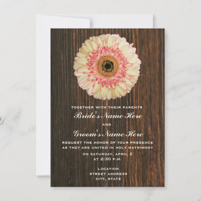 Gerbera Daisy & Barnwood Wedding bjudande Inbjudningar (Framsida)