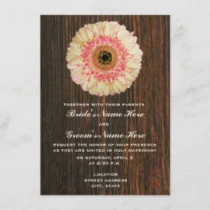 Gerbera Daisy & Barnwood Wedding bjudande Inbjudningar