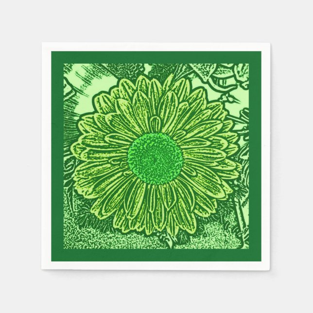 Gerbera Daisy Block Print, Emerald & Lime Green Pappersservett (Framsidan)