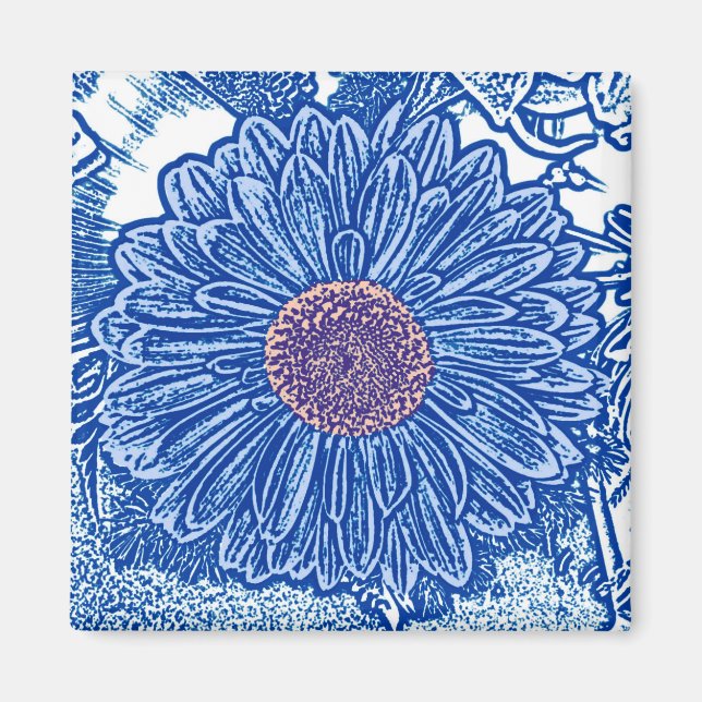 Gerbera Daisy Block Print - koboltblått Magnet (Framsidan)