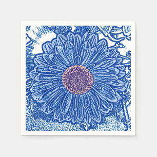 Gerbera Daisy Block Print - koboltblått Pappersservett