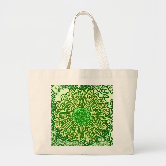 Gerbera Daisy Block Print - lime green Jumbo Tygkasse (Framsidan)