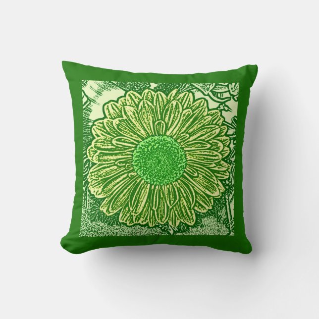 Gerbera Daisy Block Print - lime green Kudde (Framsida)