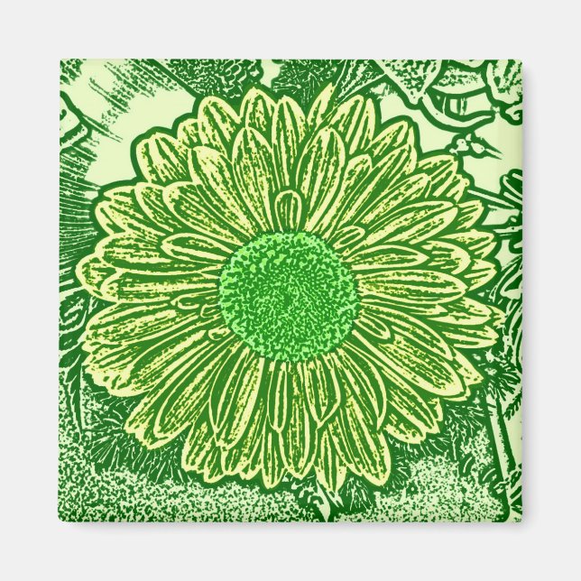 Gerbera Daisy Block Print - lime green Magnet (Framsidan)