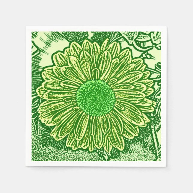 Gerbera Daisy Block Print - lime green Pappersservett (Framsidan)