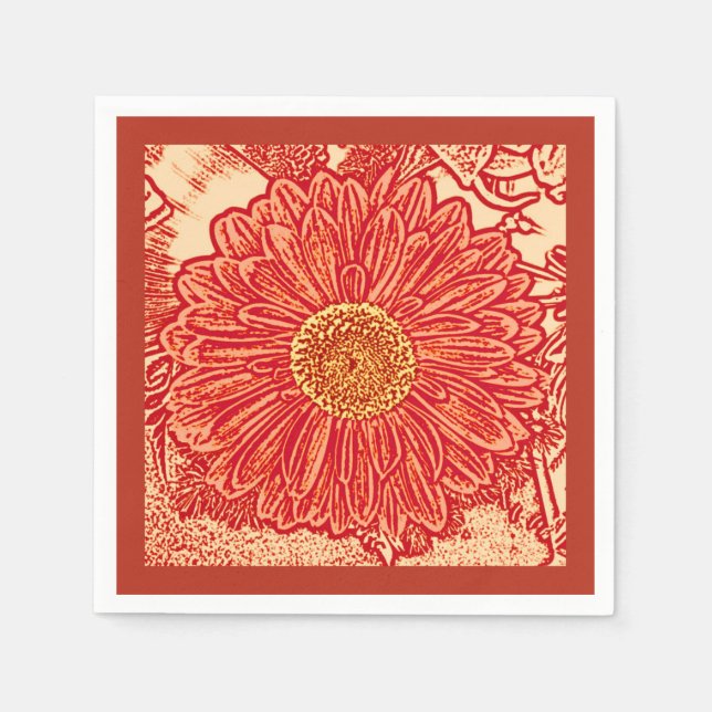 Gerbera Daisy Block Print, Mandarin Orange Pappersservett (Framsidan)