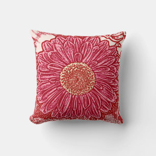 Gerbera Daisy Block Print - Maron and rosa Kudde