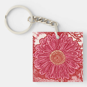 Gerbera Daisy Block Print - red och rosa