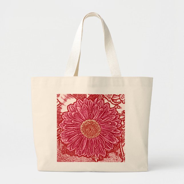 Gerbera Daisy Block Print - red och rosa Jumbo Tygkasse (Framsidan)