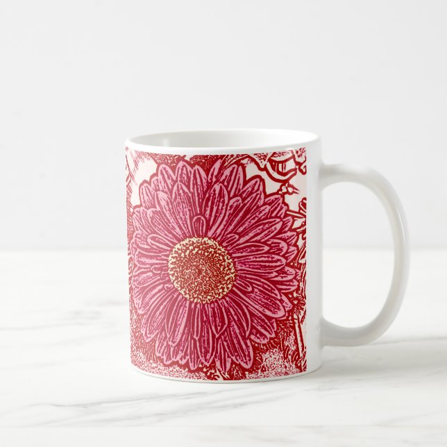 Gerbera Daisy Block Print - red och rosa Kaffemugg (Höger)