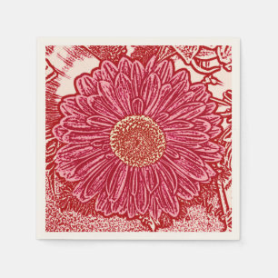 Gerbera Daisy Block Print - red och rosa Pappersservett