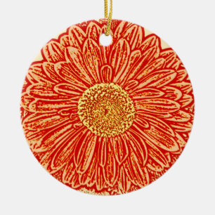Gerbera Daisy Block Print - saffron-orange Julgransprydnad Keramik