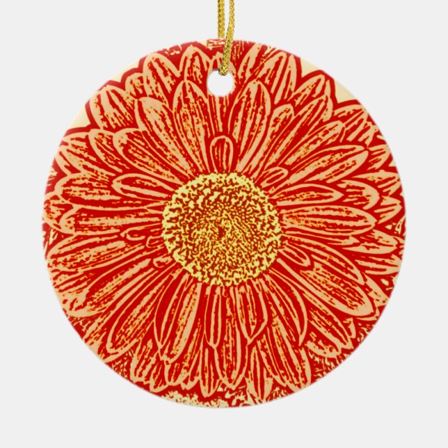 Gerbera Daisy Block Print - saffron orange Julgransprydnad Keramik (Framsidan)