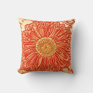 Gerbera Daisy Block Print - saffron orange Kudde